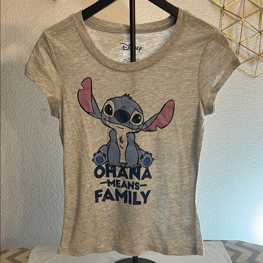 Disney Gray T-Shirt with Stitch and Ohana Design